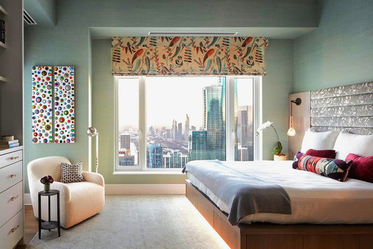Patterned roman blinds