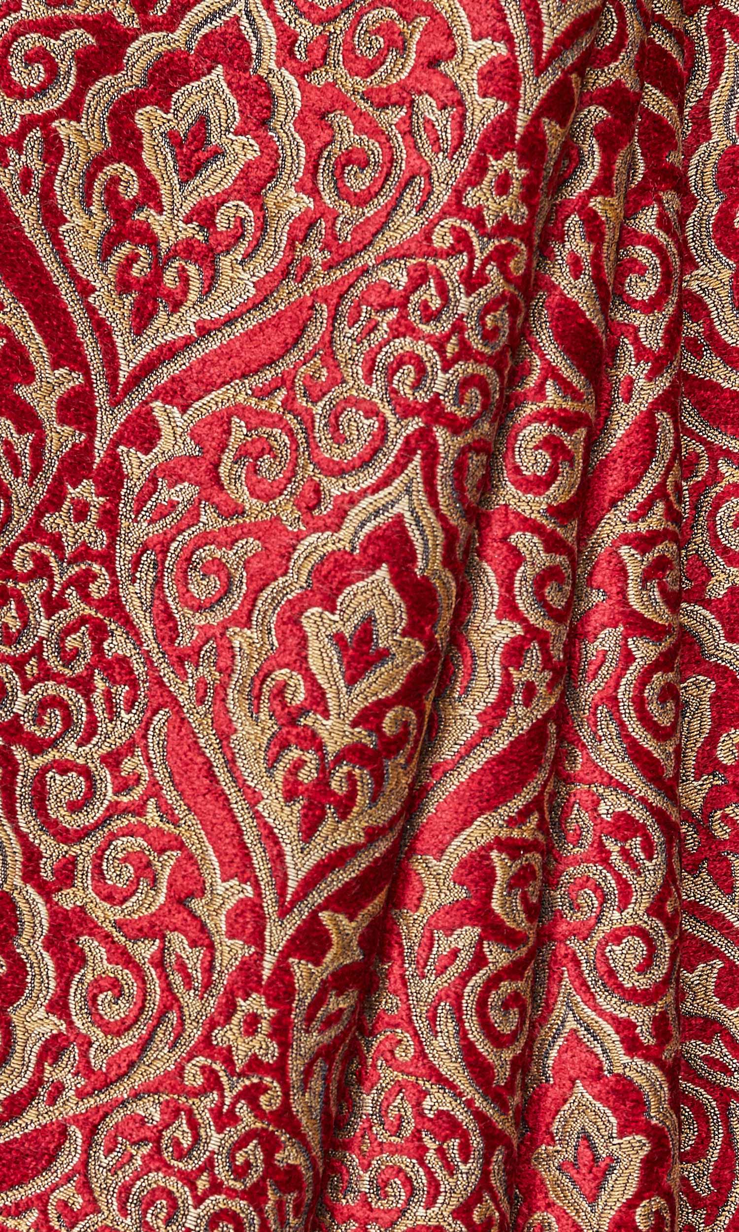Damask Velvet Window Treatments Fabric Sample (Beige/ Brown/ Red)