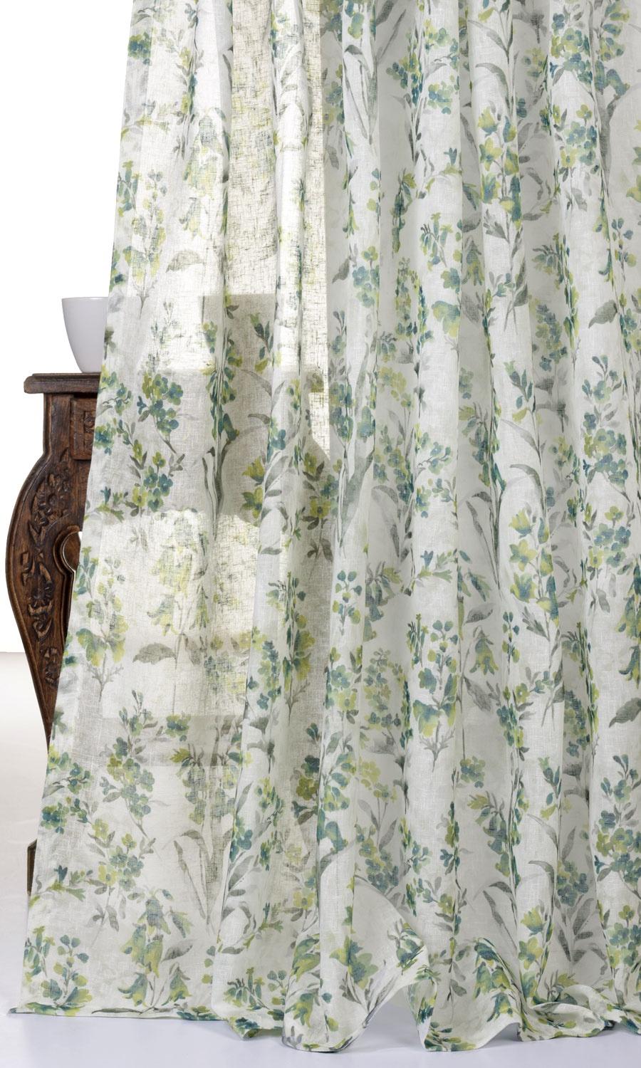 Sheer Floral Print Home Décor Fabric By the Yard (Blue/ Green)