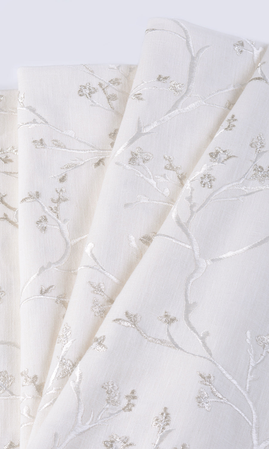 Floral Vine Patterned Home Textile Fabric Material By the Yard (Pure White/ Gray)