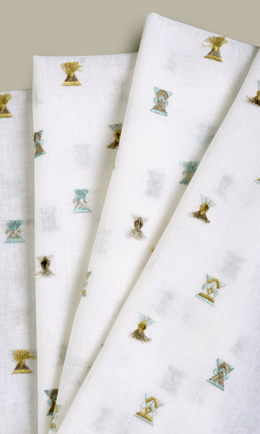 Semi Sheer Home Textile Fabric Material By the Yard (Teal/ Yellow/ White)