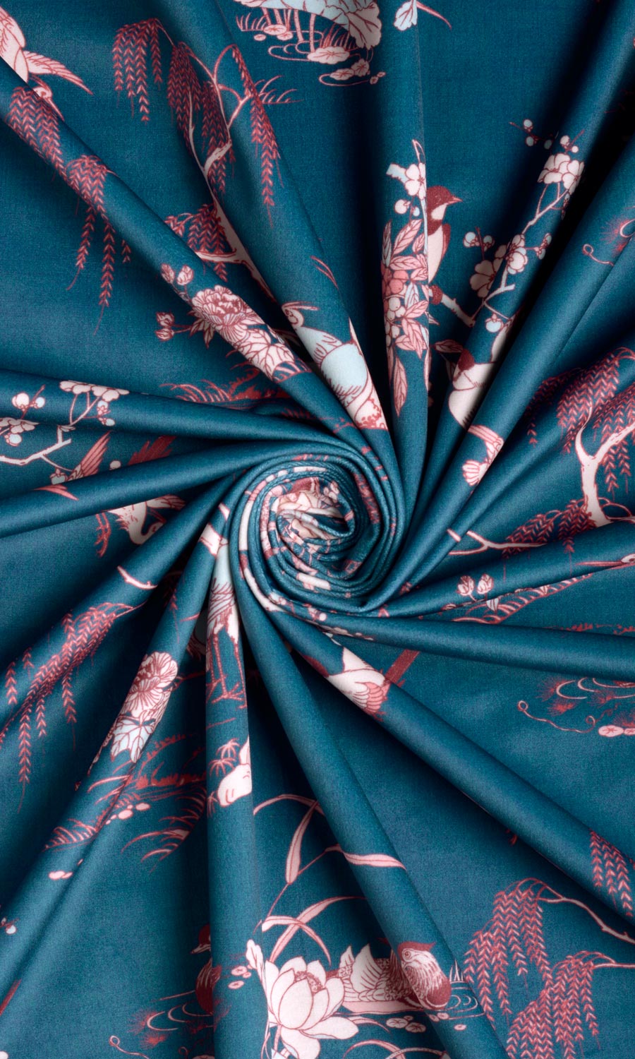 Chinoiserie Toile Velvet Fabric Sample for Roman Blinds & Shades (Blue/ Pink)