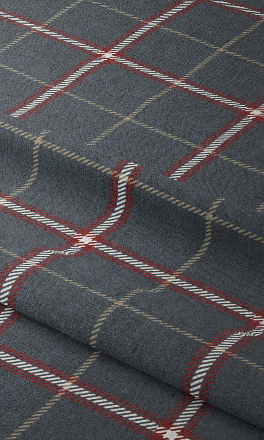 Geometric Patterned Home Textile Fabric Material By the Yard (Slate Grey/ Red)