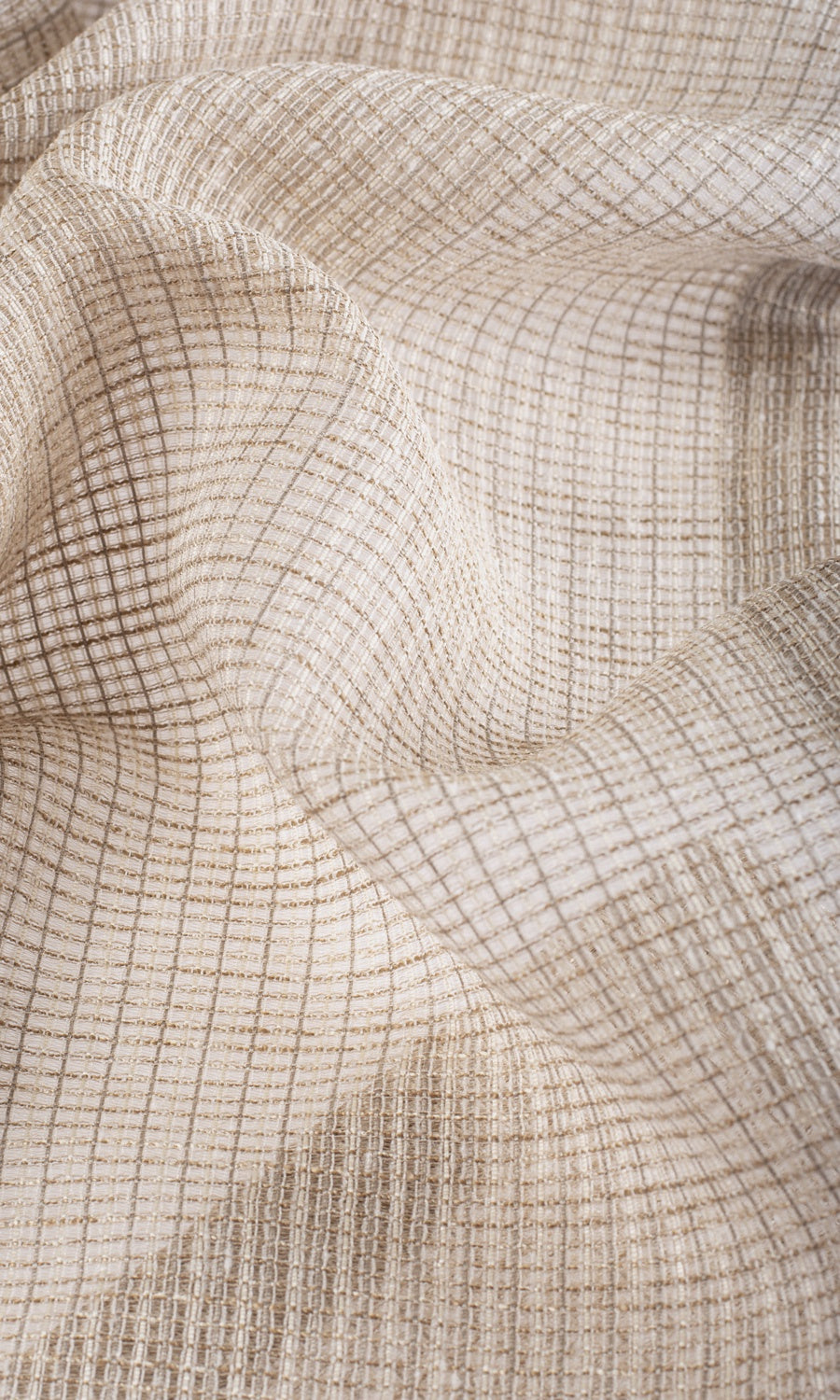 Checkered Sheer Fabric Sample for Roman Blinds & Shades (Beige/ Brown)