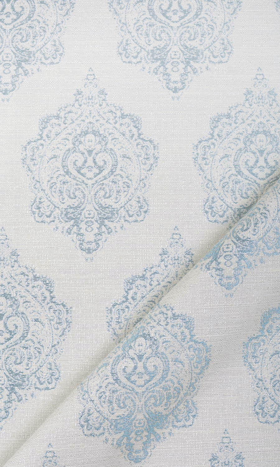 Damask Poly-Cotton Home Textile Fabric Material By the Yard (White/ Blue)