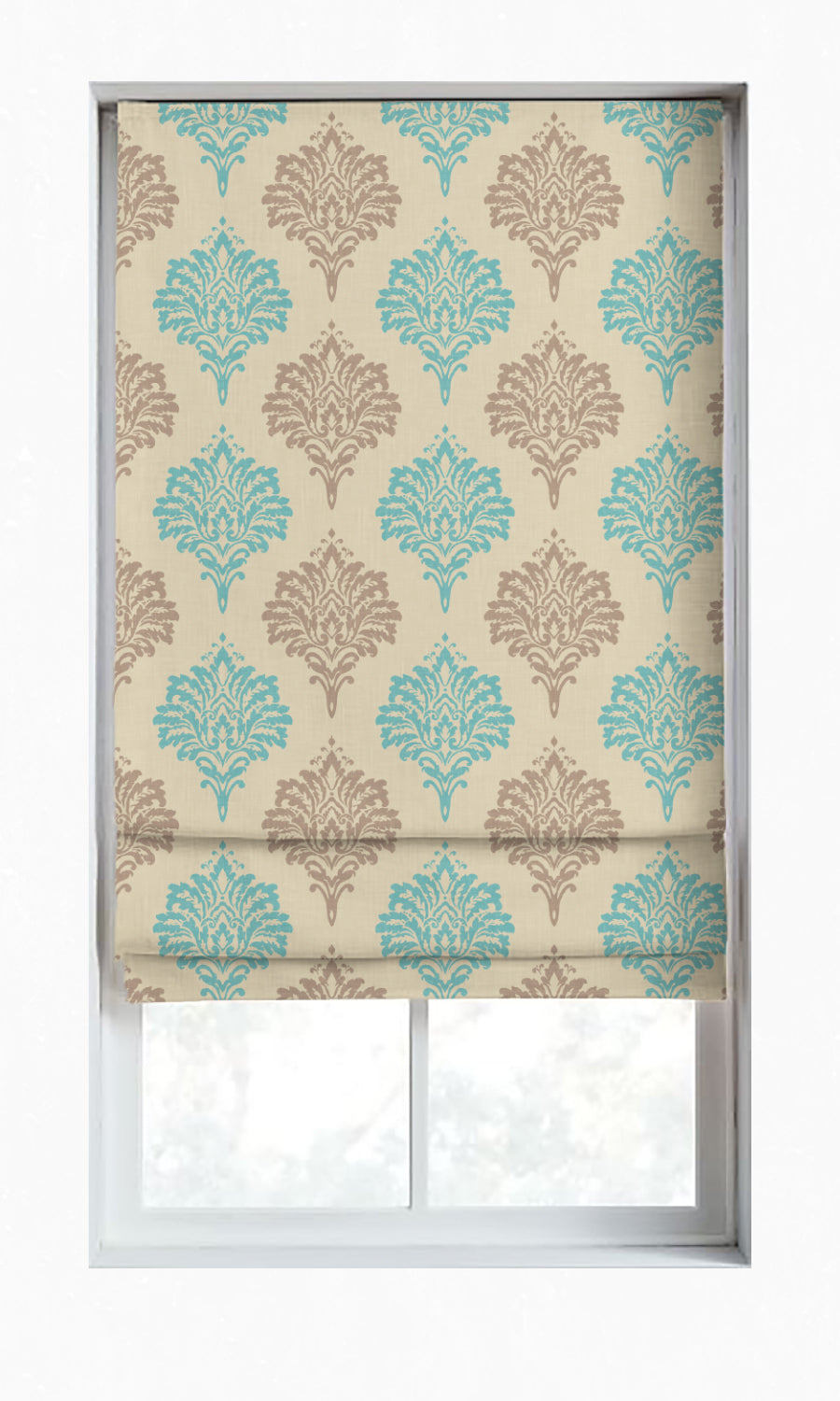Damask Patterned Window Treatments Fabric By the Yard (Blue/ Grey/ White)