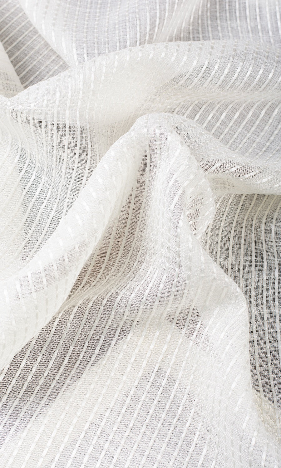 Embroidered Striped Sheer Fabric By the Yard for Curtains & Drapes (Pearl White)