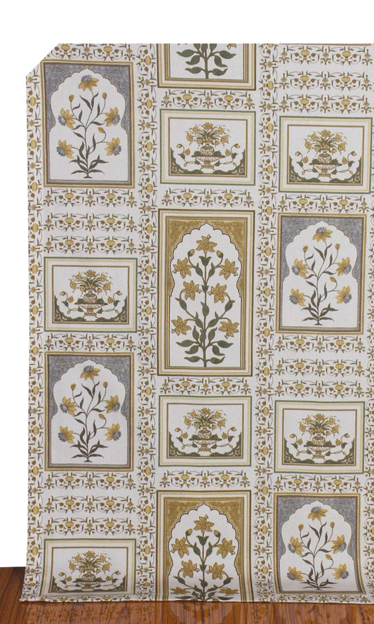 Floral Cotton Home Décor Fabric By the Yard (Grey/ Yellow)