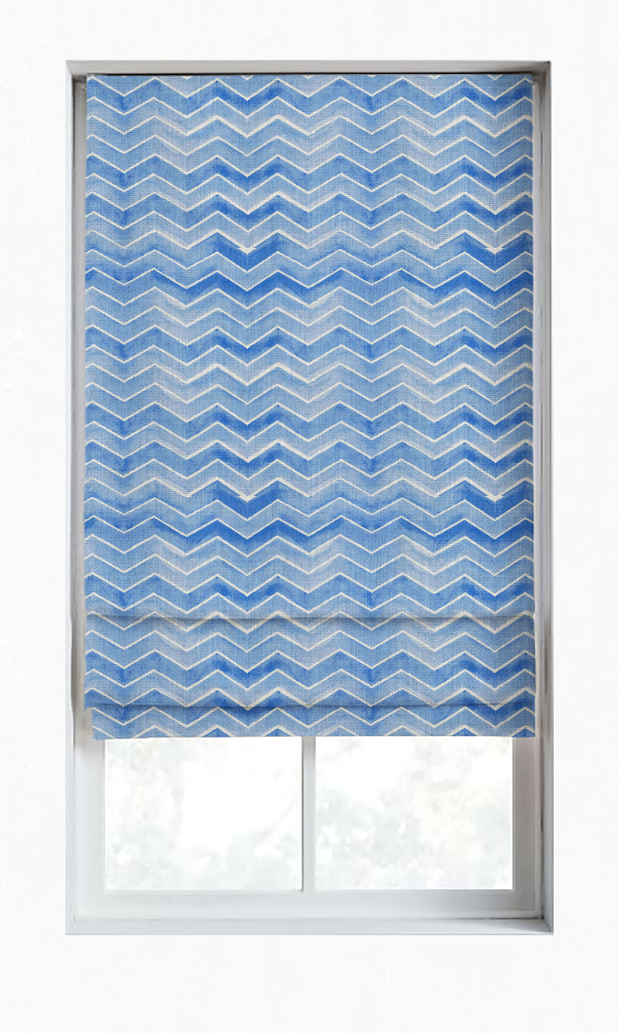Chevron Print Window Treatments Fabric By the Metre (Eggshell White/ Blue)