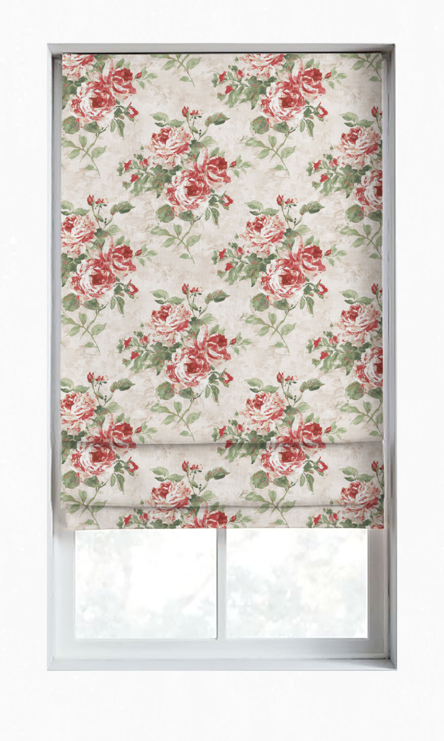 Dimout Floral Window Treatments Fabric By the Yard (Red/ Pale Grey)