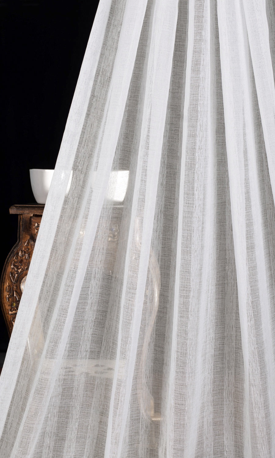 Striped Sheer Home Textile Fabric Material Sample (White)