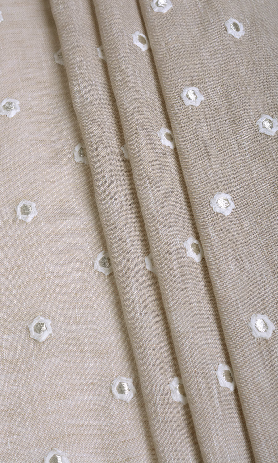 Sheer Embroidered Linen Fabric Material By the Yard (Beige)