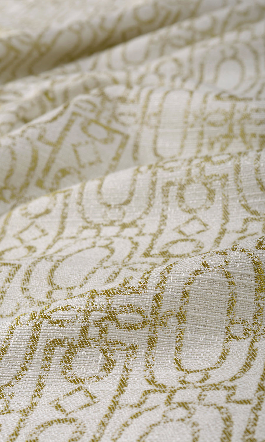 Trellis Poly-Cotton Home Textile Fabric Material Sample (Off White/ Green)