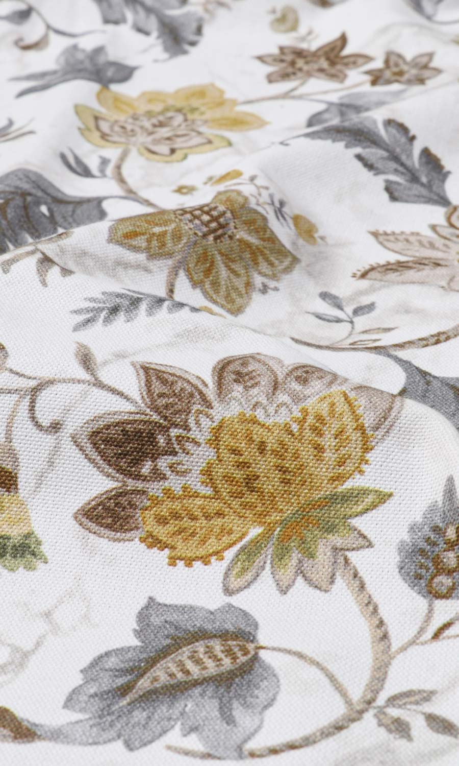 Floral Cotton Home Textile Fabric Material By the Yard (Grey/ Yellow)