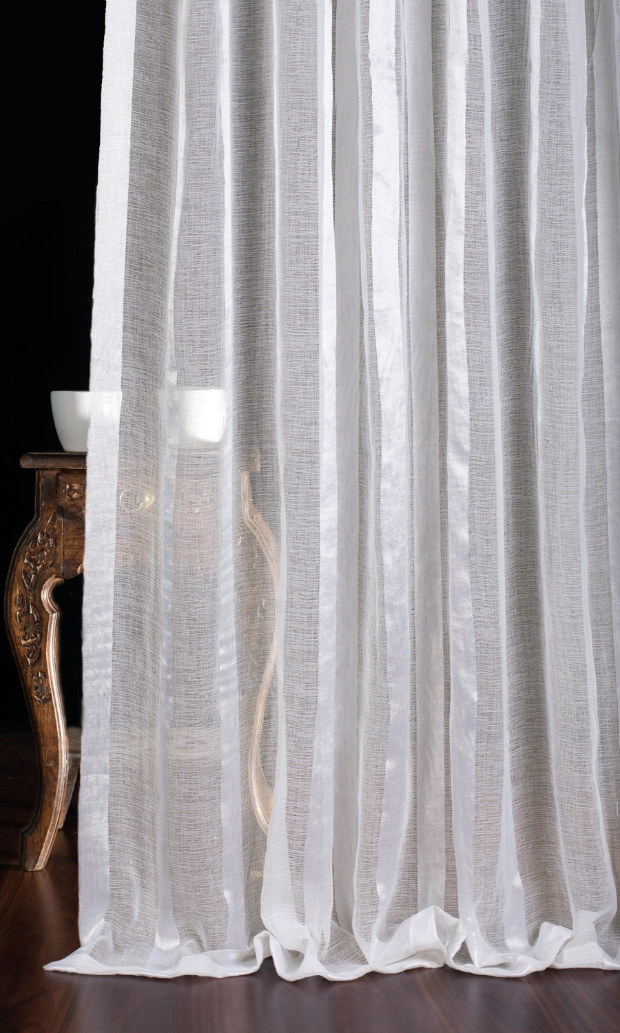 Striped Sheer Window Treatments Fabric Sample (White)