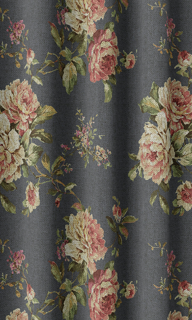 Floral Home Textile Fabric Material By the Yard (Navy Blue-Grey/ Green/ Pink)