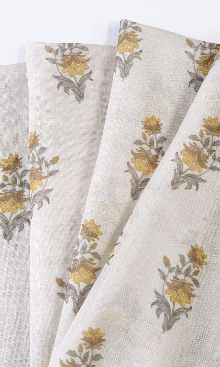 Sheer Floral Free Fabric Material Sample (Cream/ Yellow)