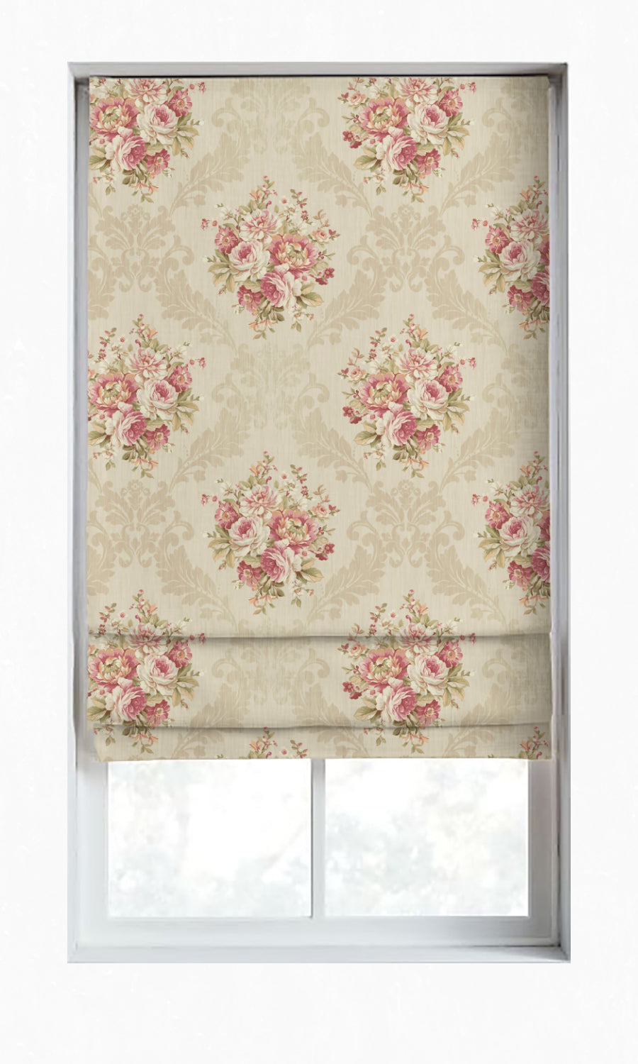 Dimout Floral Window Treatments Fabric By the Yard (Pink/ Creamy-Beige)