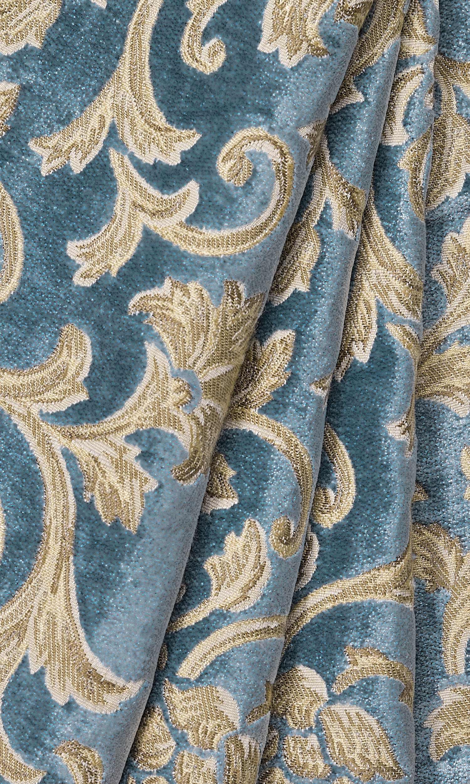 Floral Velvet Window Treatments Fabric By the Yard (Beige/ Brown/ Blue)
