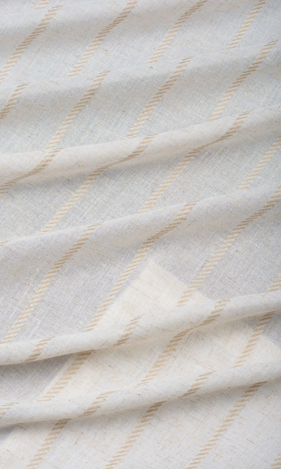 Striped Sheer Linen Blend Fabric By the Yard for Curtains & Drapes (White/ Beige)
