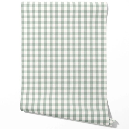 Geometric Gingham Traditional Wallpaper (Duck Egg Blue)