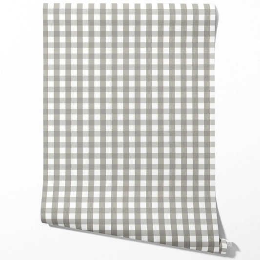Neutral Geometric Gingham Traditional Wallpaper (Stone Grey)