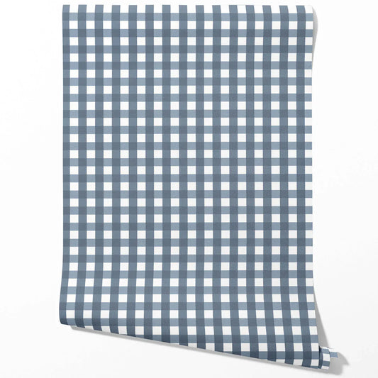 Geometric Gingham Traditional Wallpaper (Slate Blue)