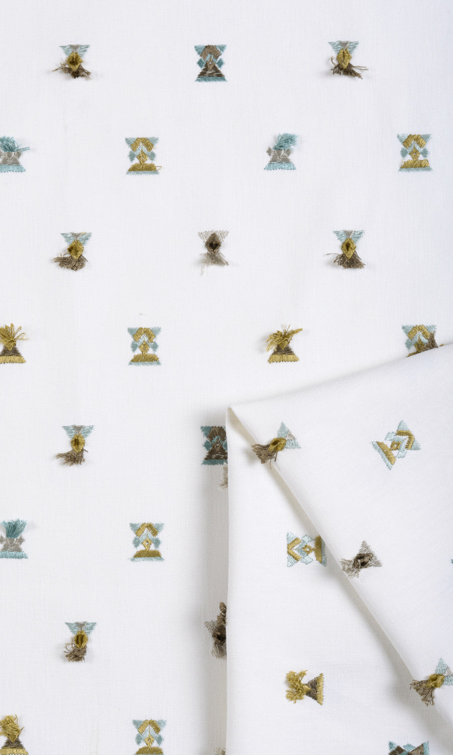Embroidered Fabric Material By the Yard (Green/ Blue/ White)