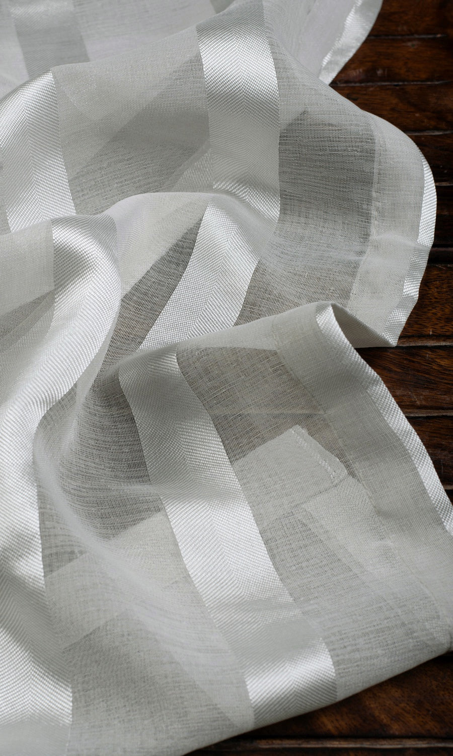 Striped Sheer Home Textile Fabric Material Sample (Grey)