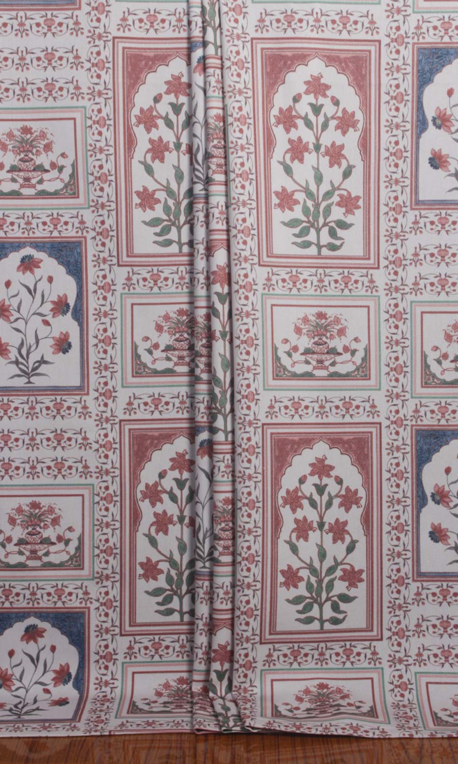 Floral Cotton Window Treatments Fabric Sample (Blush Red/ Blue)
