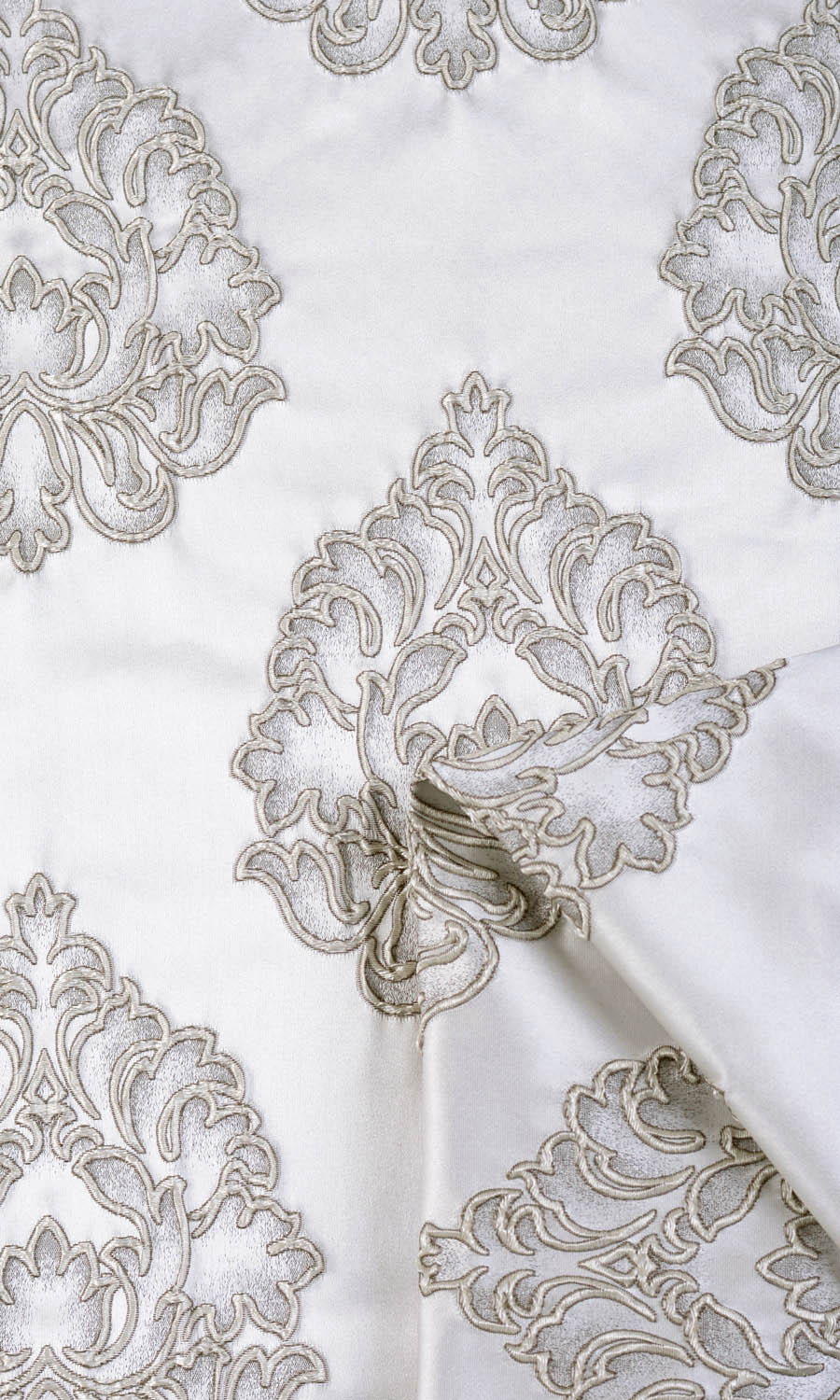 Damask Textured Home Textile Fabric Material By the Yard (Off White/ Black)