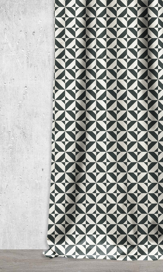 Geometrical Print Roman Shades (Black/ Ivory)