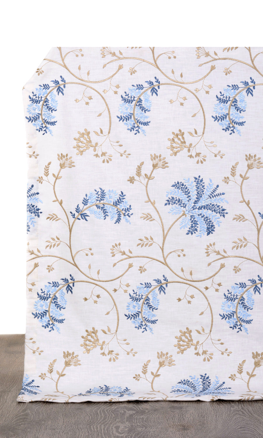 Floral Embroidery Window Treatments Fabric By the Yard (Brown/ Blue/ White)