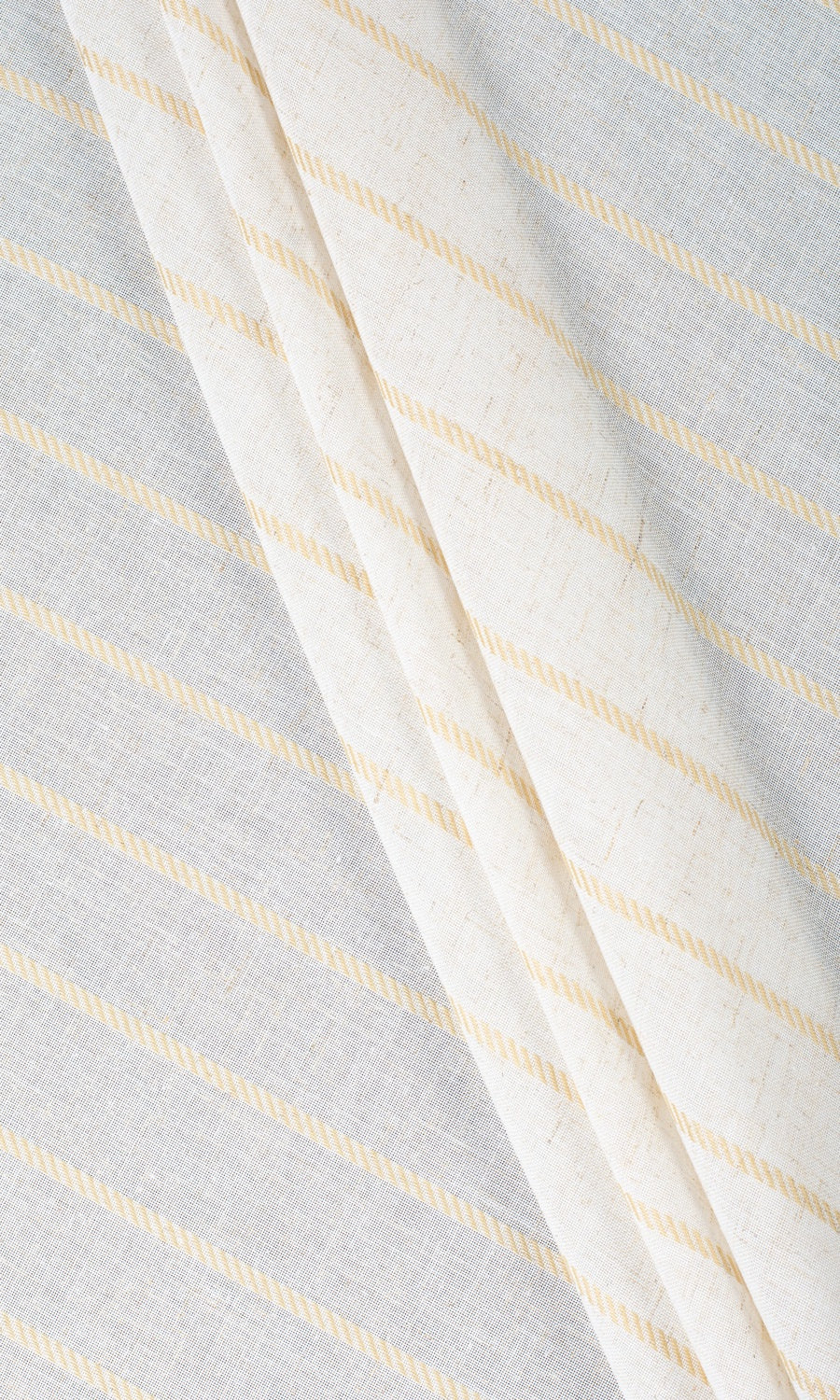 Striped Sheer Home Textile Fabric Material Sample (White/ Mustard Beige)