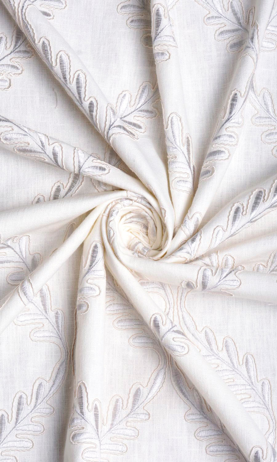 Poly-Linen Embroidered Fabric By the Yard for Curtains & Drapes (White/ Cream)