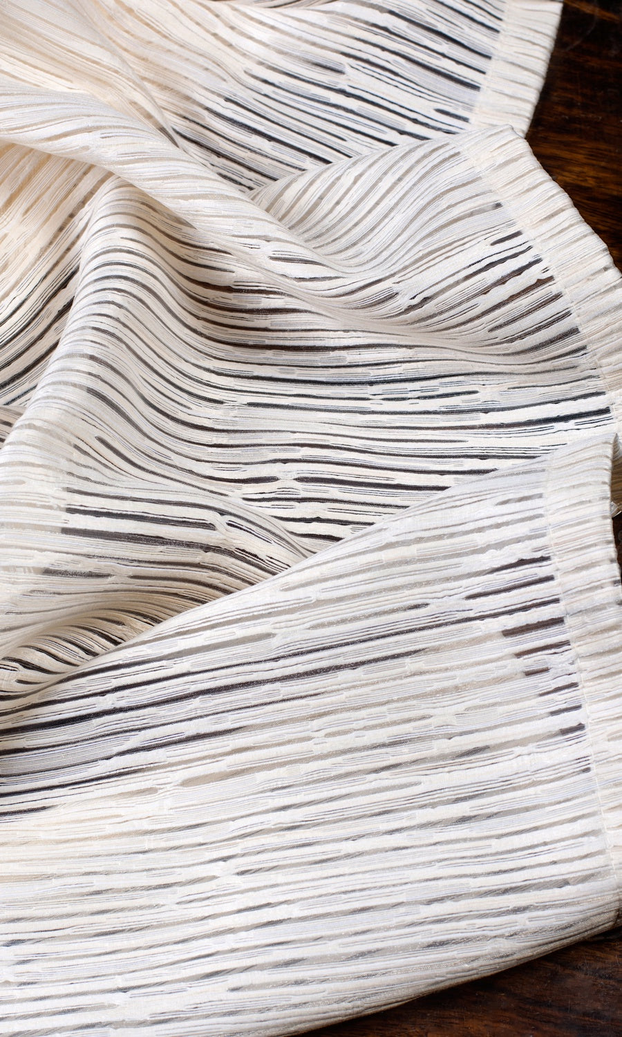Striped Sheer Window Treatments Fabric By the Yard (Ivory/ Beige)