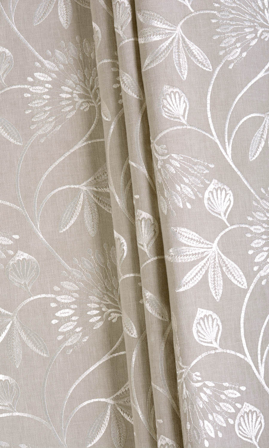 Floral Embroidered Poly-Cotton Fabric Material By the Yard (Beige)