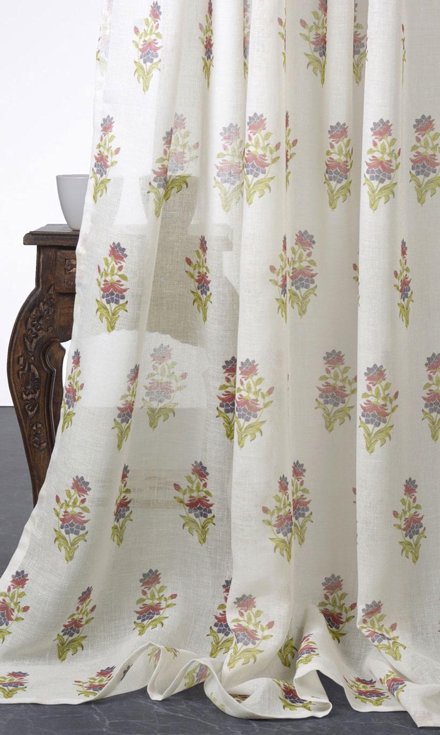 Sheer Floral Home Décor Fabric By the Yard (Cream/ Pink)