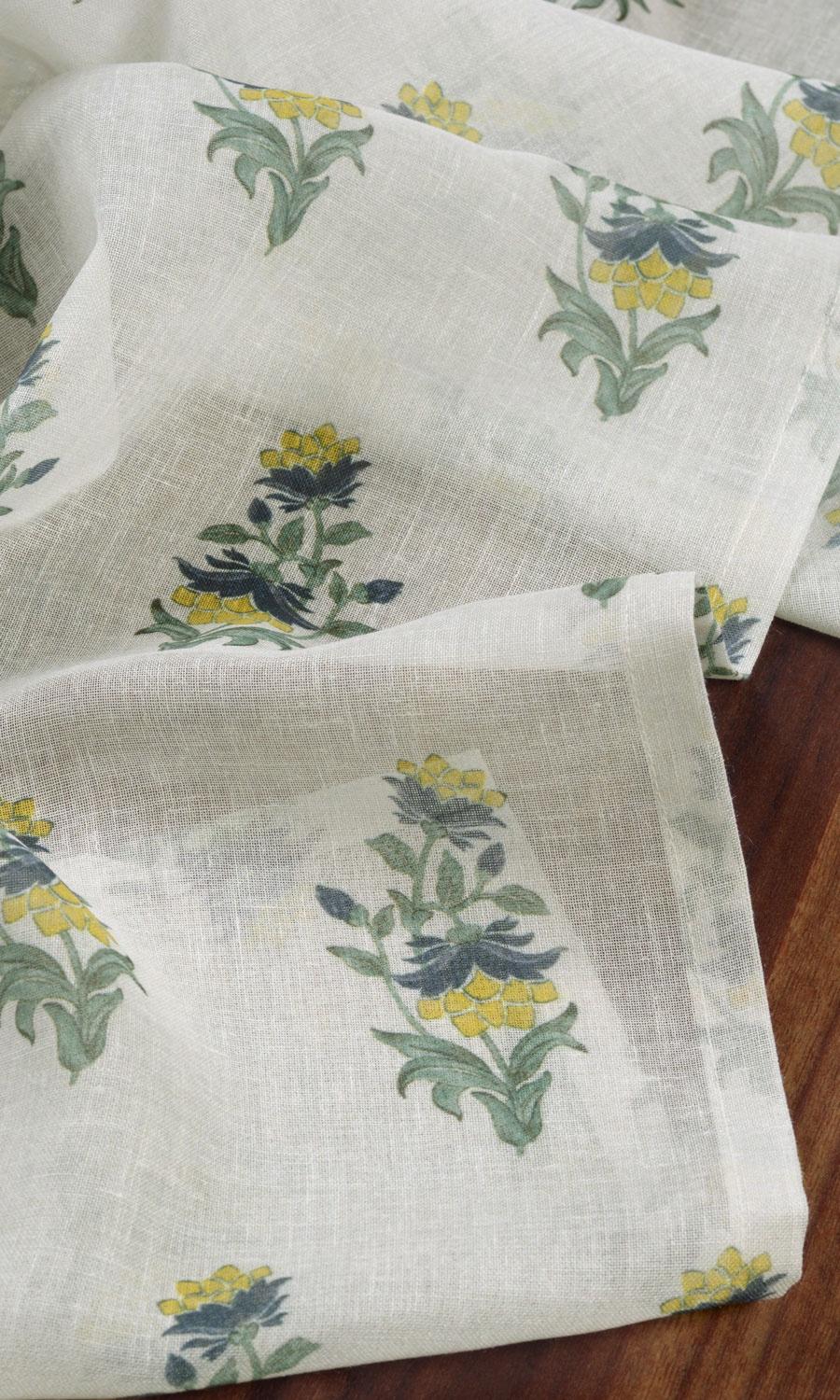 Sheer Floral Free Fabric Material Sample (White/ Green/ Yellow)