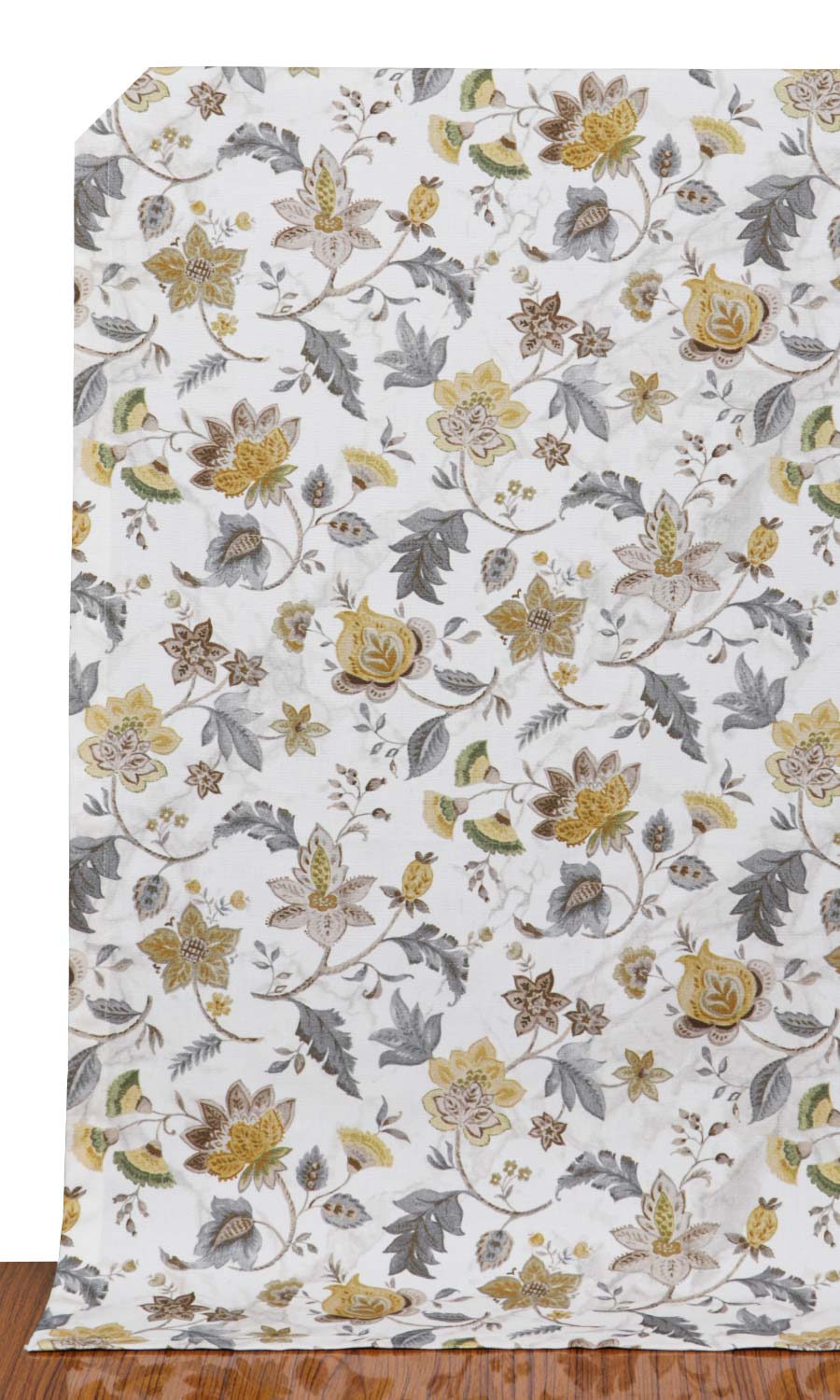 Floral Cotton Home Décor Fabric Sample (Grey/ Yellow)