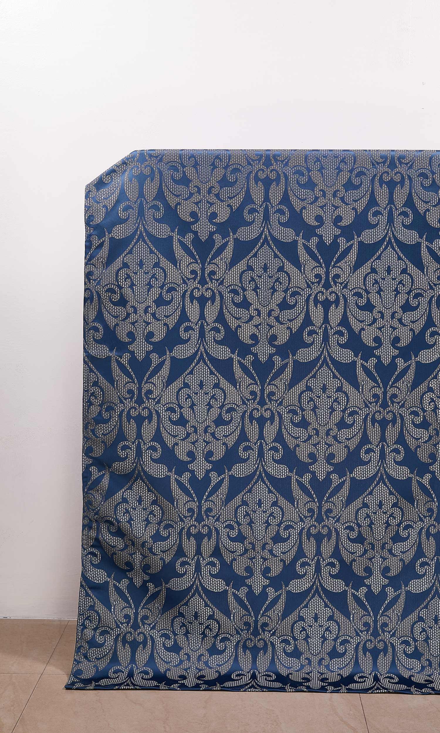 Self Patterned Window Treatments Fabric By the Yard (Navy Blue/ Silvery Gray)