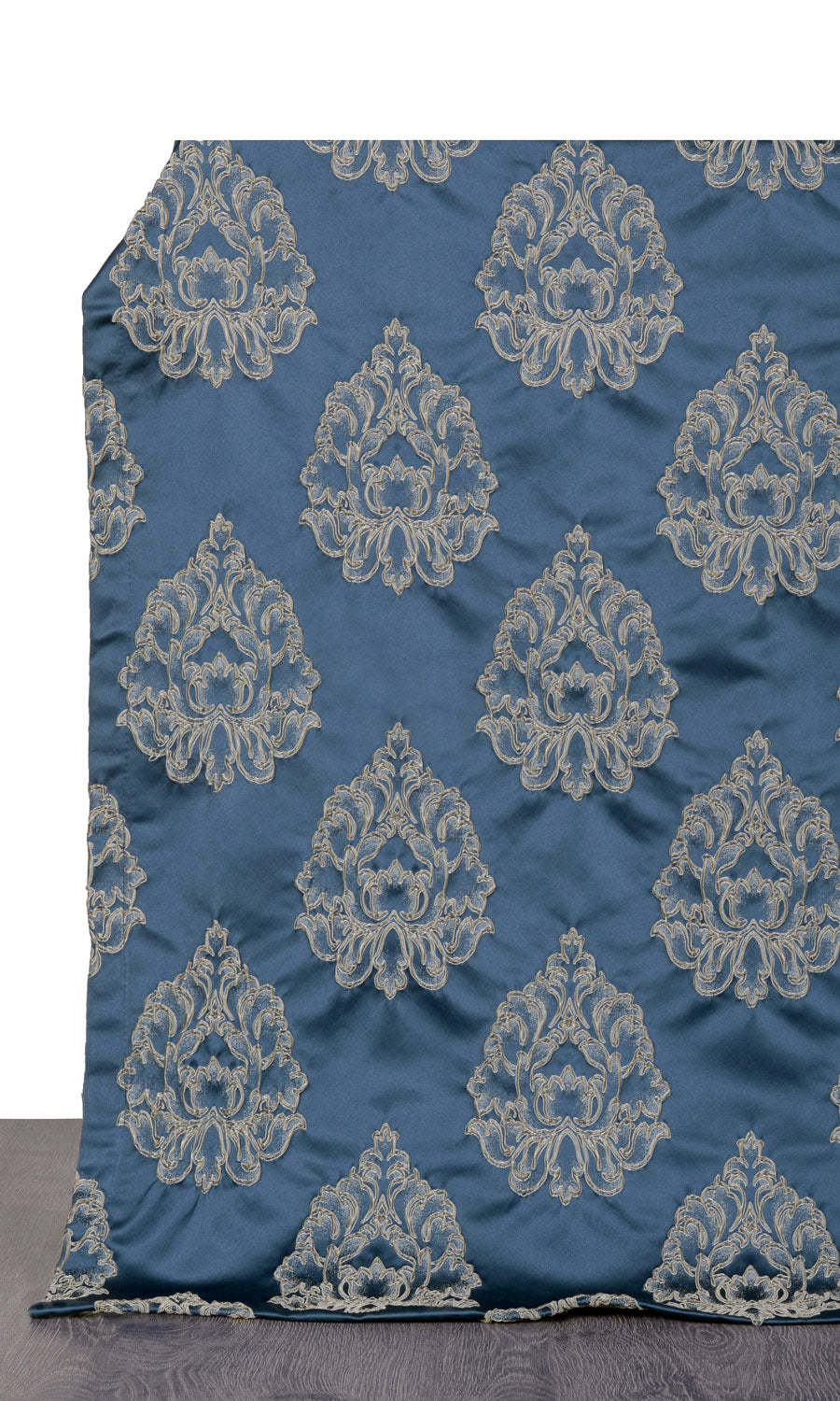 Damask Window Treatments Fabric By the Yard (Navy Blue/ Gray)