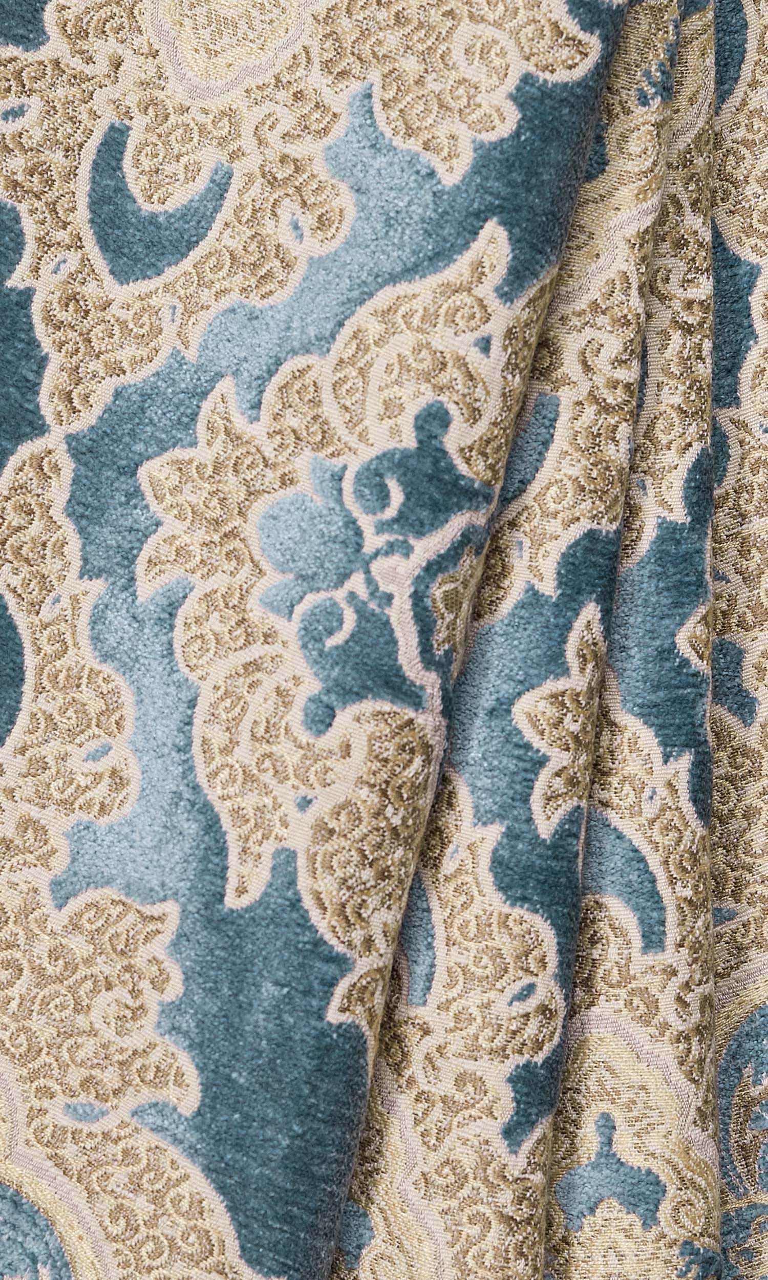 Damask Velvet Window Treatments Fabric By the Yard (Beige/ Brown/ Blue)