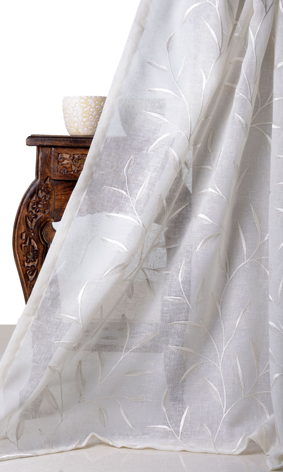 Sheer Floral Embroidery Home Décor Fabric By the Yard (White/ Cream)