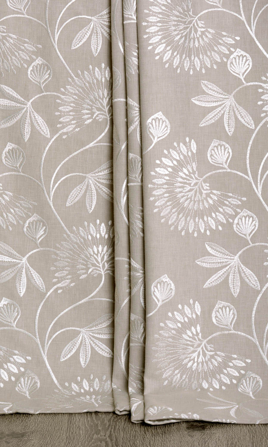 Floral Embroidered Poly-Cotton Home Décor Fabric By the Yard (Beige)