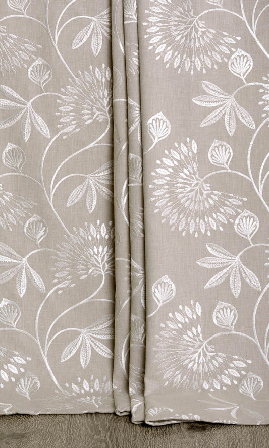 Floral Embroidered Poly-Cotton Blinds (Beige)