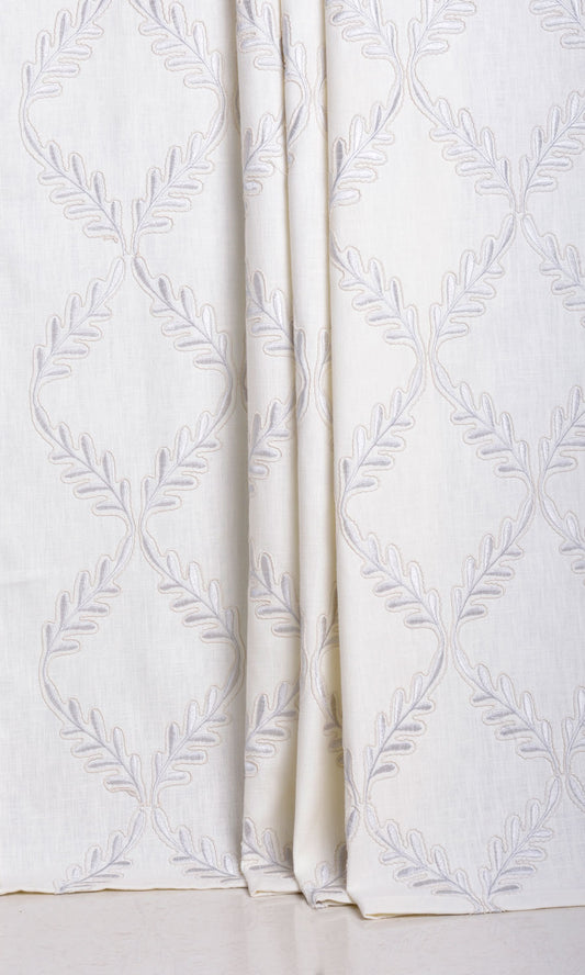 Poly-Linen Embroidered Home Décor Fabric By the Yard (White/ Cream)