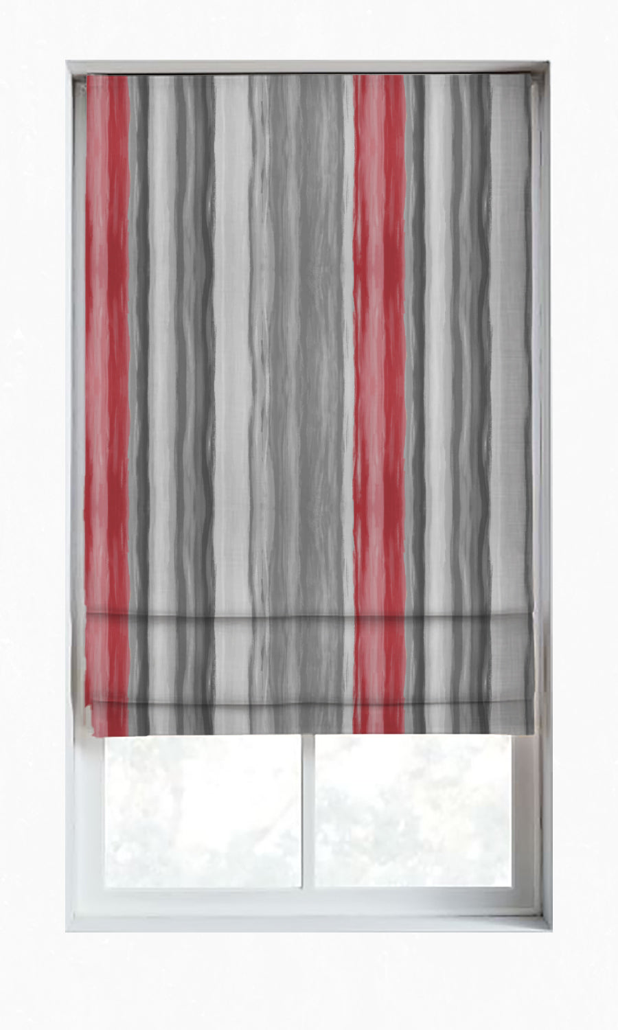 Dimout Striped Home Décor Fabric By the Yard (Grey/ Coral Red)