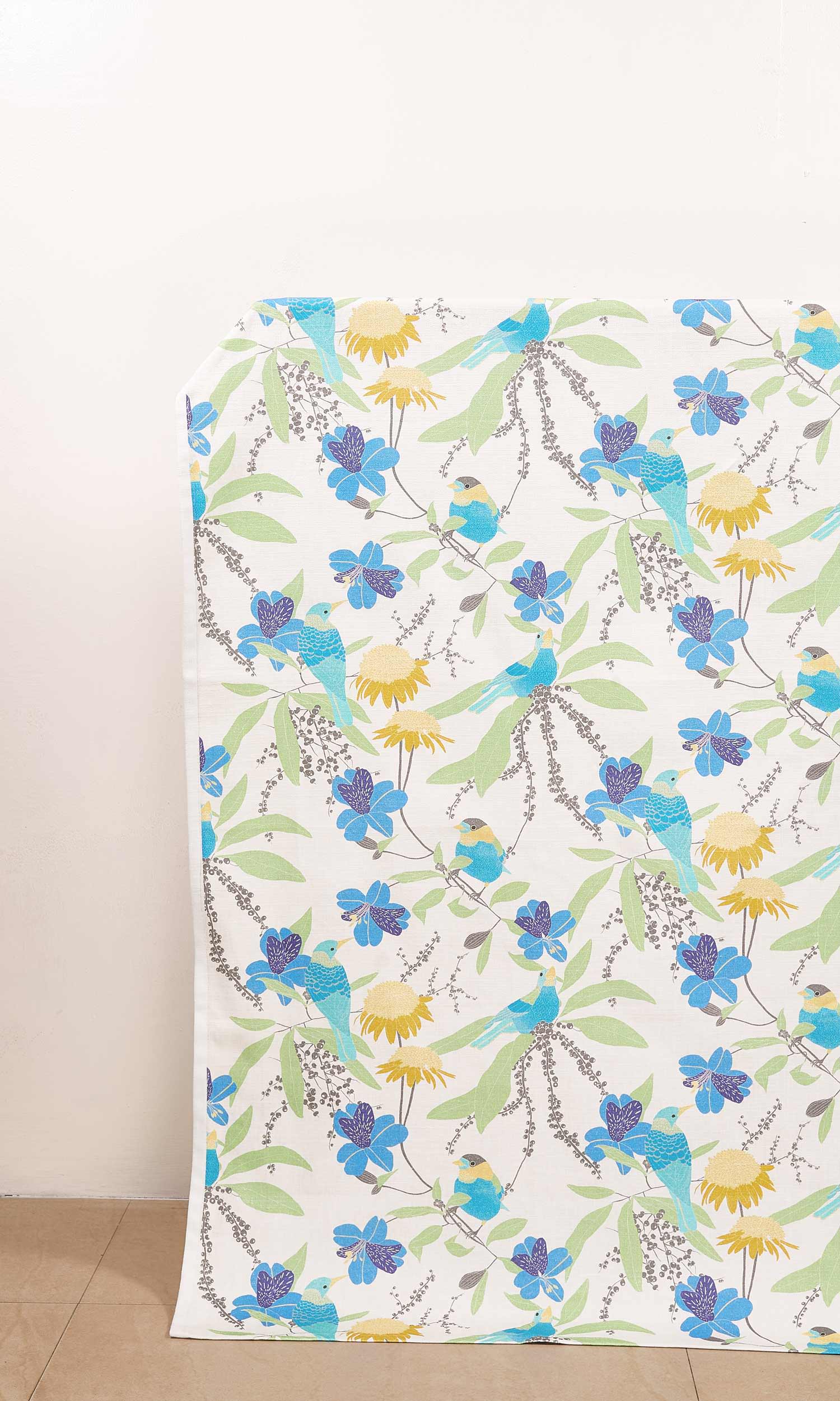 Nature Print Window Treatments Fabric By the Yard (Blue/ Green/ Yellow)