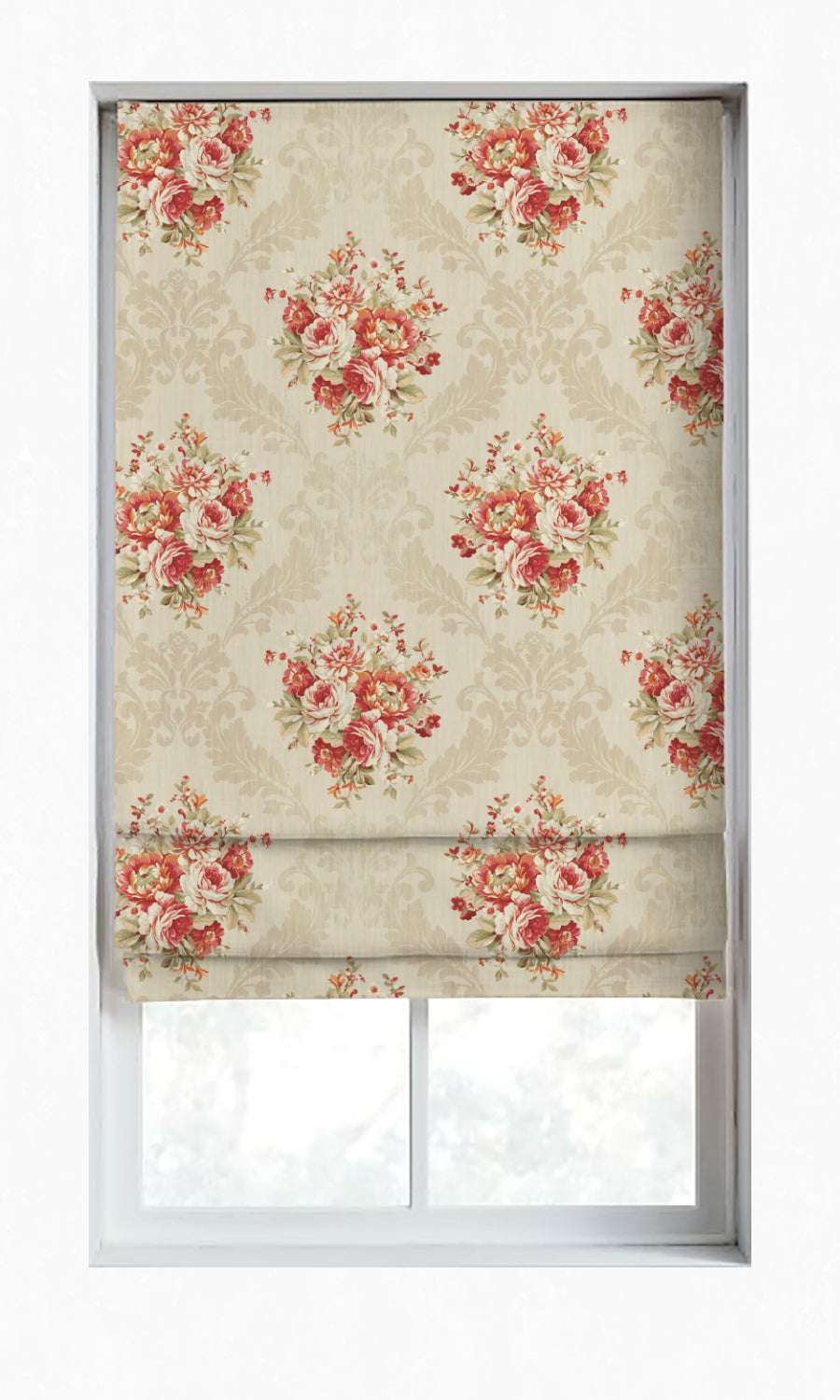 Dimout Floral Window Treatments Fabric By the Yard (Red/ Creamy-Beige)